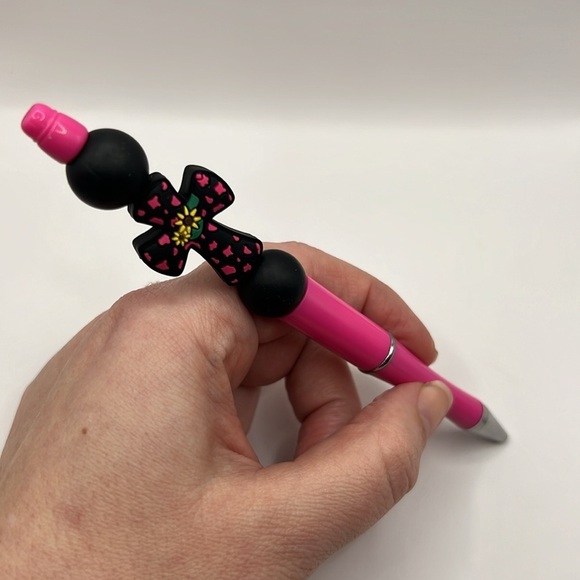 Pink and Black Western Cross Beaded Pen - Picture 4 of 5